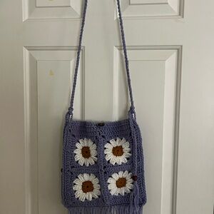 Handmade Purple Crochet Bag with Daisy Design